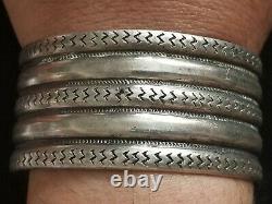 60 Grams! Early Native American 5 Row Hand Wrought Ingot Silver Cuff Bracelet