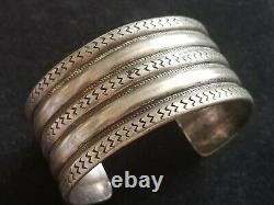 60 Grams! Early Native American 5 Row Hand Wrought Ingot Silver Cuff Bracelet