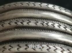 60 Grams! Early Native American 5 Row Hand Wrought Ingot Silver Cuff Bracelet