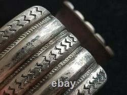 60 Grams! Early Native American 5 Row Hand Wrought Ingot Silver Cuff Bracelet