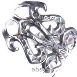 7 Early Navajo hand stamped cast silver cuff bracelet