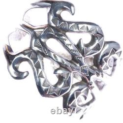 7 Early Navajo hand stamped cast silver cuff bracelet