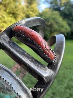 77g Vtg Early Navajo Native American Turqouise & Coral Sterling Cuff OLD PAWN