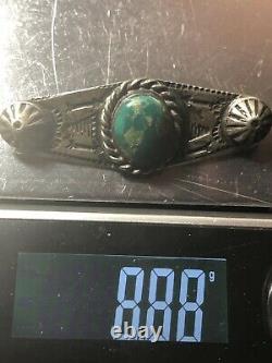 ANTIQUE EARLY 1900, s HAND STAMP ARROWS Coin Silver Fox Turquoise Pin Brooch