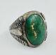 Antique Early 1900s Dark Green Cerrillos Turquoise Navajo Ingot Coin Silver Ring