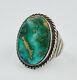 Antique Early 1900s Green Royston Turquoise Navajo Sterling Silver Stamped Ring