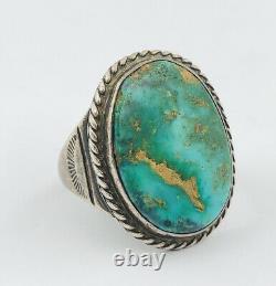 ANTIQUE EARLY 1900s GREEN ROYSTON TURQUOISE NAVAJO STERLING SILVER STAMPED RING