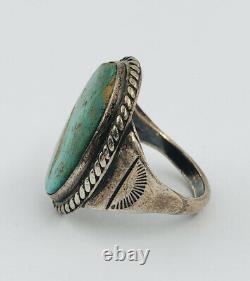 ANTIQUE EARLY 1900s GREEN ROYSTON TURQUOISE NAVAJO STERLING SILVER STAMPED RING