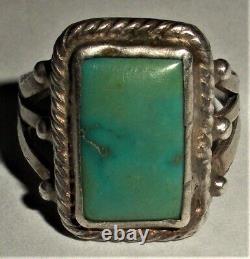 ANTIQUE EARLY NAVAJO BEAUTIFUL TURQUOISE STERLING SILVER RING SIZE 5.5 vafo