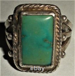 ANTIQUE EARLY NAVAJO BEAUTIFUL TURQUOISE STERLING SILVER RING SIZE 5.5 vafo