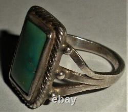 ANTIQUE EARLY NAVAJO BEAUTIFUL TURQUOISE STERLING SILVER RING SIZE 5.5 vafo