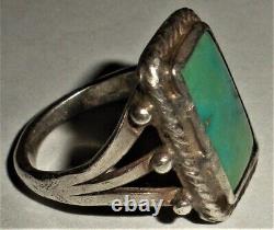 ANTIQUE EARLY NAVAJO BEAUTIFUL TURQUOISE STERLING SILVER RING SIZE 5.5 vafo