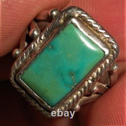 ANTIQUE EARLY NAVAJO BEAUTIFUL TURQUOISE STERLING SILVER RING SIZE 5.5 vafo