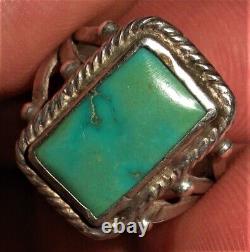 ANTIQUE EARLY NAVAJO BEAUTIFUL TURQUOISE STERLING SILVER RING SIZE 5.5 vafo