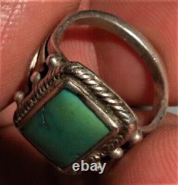 ANTIQUE EARLY NAVAJO BEAUTIFUL TURQUOISE STERLING SILVER RING SIZE 5.5 vafo