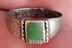 ANTIQUE EARLY NAVAJO GREEN TURQUOISE STERLING SILVER RING SIZE 6 3/4 vafo