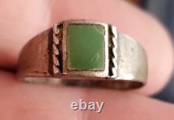 ANTIQUE EARLY NAVAJO GREEN TURQUOISE STERLING SILVER RING SIZE 6 3/4 vafo