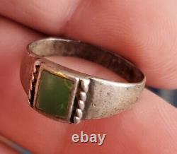 ANTIQUE EARLY NAVAJO GREEN TURQUOISE STERLING SILVER RING SIZE 6 3/4 vafo
