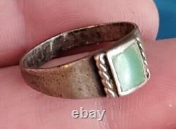 ANTIQUE EARLY NAVAJO GREEN TURQUOISE STERLING SILVER RING SIZE 6 3/4 vafo