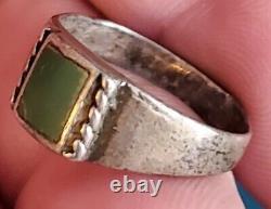 ANTIQUE EARLY NAVAJO GREEN TURQUOISE STERLING SILVER RING SIZE 6 3/4 vafo