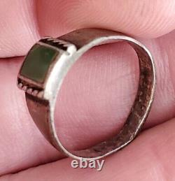 ANTIQUE EARLY NAVAJO GREEN TURQUOISE STERLING SILVER RING SIZE 6 3/4 vafo