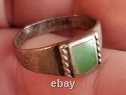 ANTIQUE EARLY NAVAJO GREEN TURQUOISE STERLING SILVER RING SIZE 6 3/4 vafo