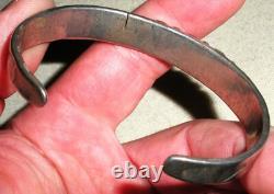 ANTIQUE EARLY NAVAJO TURQUOISE COIN SILVER BRACELET CLASSIC STAMPWORK vafo