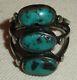 Antique Early Navajo Turquoise Stoplight Ring Sterling Silver Size 5 Vafo