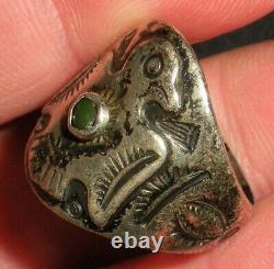 ANTIQUE EARLY NAVAJO TURQUOISE THUNDERBIRD STERLING SILVER RING SIZE 8 vafo
