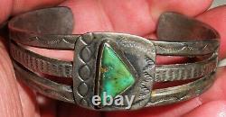 ANTIQUE NAVAJO TRIANGLE TURQUOISE EARLY STAMPWORK STERLING SILVER BRACELET vafo