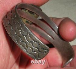 ANTIQUE NAVAJO TRIANGLE TURQUOISE EARLY STAMPWORK STERLING SILVER BRACELET vafo