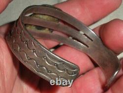 ANTIQUE NAVAJO TRIANGLE TURQUOISE EARLY STAMPWORK STERLING SILVER BRACELET vafo