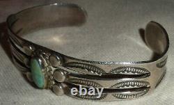 ANTIQUE NAVAJO TURQUOISE STERLING SILVER EARLY CLASSIC STAMPWORK BRACELET tuvi