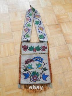ANTIQUE c1870-90s CHIPPEWA INDIAN BEADED BANDOLIER BAG ADULT SIZE EARLY XMPL