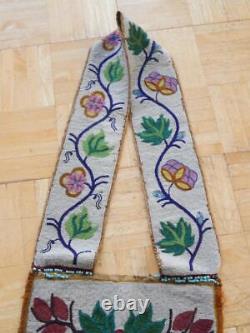 ANTIQUE c1870-90s CHIPPEWA INDIAN BEADED BANDOLIER BAG ADULT SIZE EARLY XMPL