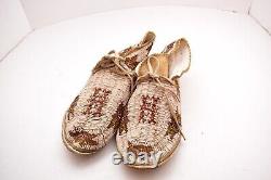 ATQ Full Beaded Cheyenne Indian Hide Moccasins Early 1900s 10 Native American