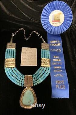 AWARD WINNING, 1st PLACE! Kewa Wayne Tony Aguilar Turquoise Necklace, 174.5g