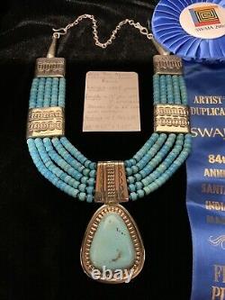 AWARD WINNING, 1st PLACE! Kewa Wayne Tony Aguilar Turquoise Necklace, 174.5g