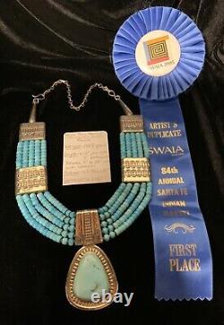 AWARD WINNING, 1st PLACE! Kewa Wayne Tony Aguilar Turquoise Necklace, 174.5g