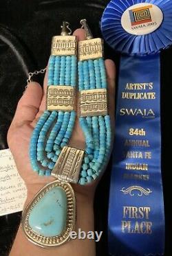 AWARD WINNING, 1st PLACE! Kewa Wayne Tony Aguilar Turquoise Necklace, 174.5g