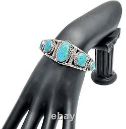 Alex Sanchez Navajo Sterling Silver Turquoise Cuff Bracelet Early Piece Vintage