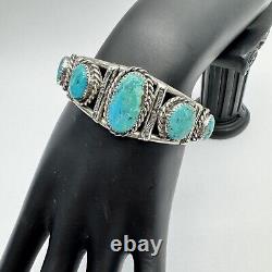 Alex Sanchez Navajo Sterling Silver Turquoise Cuff Bracelet Early Piece Vintage