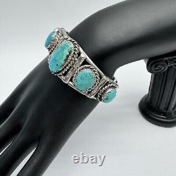 Alex Sanchez Navajo Sterling Silver Turquoise Cuff Bracelet Early Piece Vintage