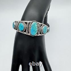 Alex Sanchez Navajo Sterling Silver Turquoise Cuff Bracelet Early Piece Vintage