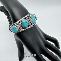 Alex Sanchez Navajo Sterling Silver Turquoise Cuff Bracelet Early Piece Vintage