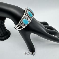 Alex Sanchez Navajo Sterling Silver Turquoise Cuff Bracelet Early Piece Vintage