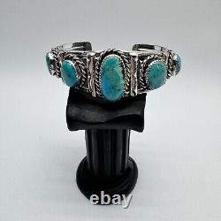 Alex Sanchez Navajo Sterling Silver Turquoise Cuff Bracelet Early Piece Vintage