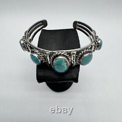 Alex Sanchez Navajo Sterling Silver Turquoise Cuff Bracelet Early Piece Vintage