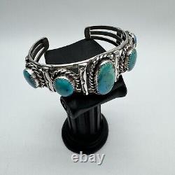 Alex Sanchez Navajo Sterling Silver Turquoise Cuff Bracelet Early Piece Vintage