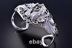 All Silve Feather & Flowers Intricate Silver Bracelet By Harry B Yazzie 1G22F